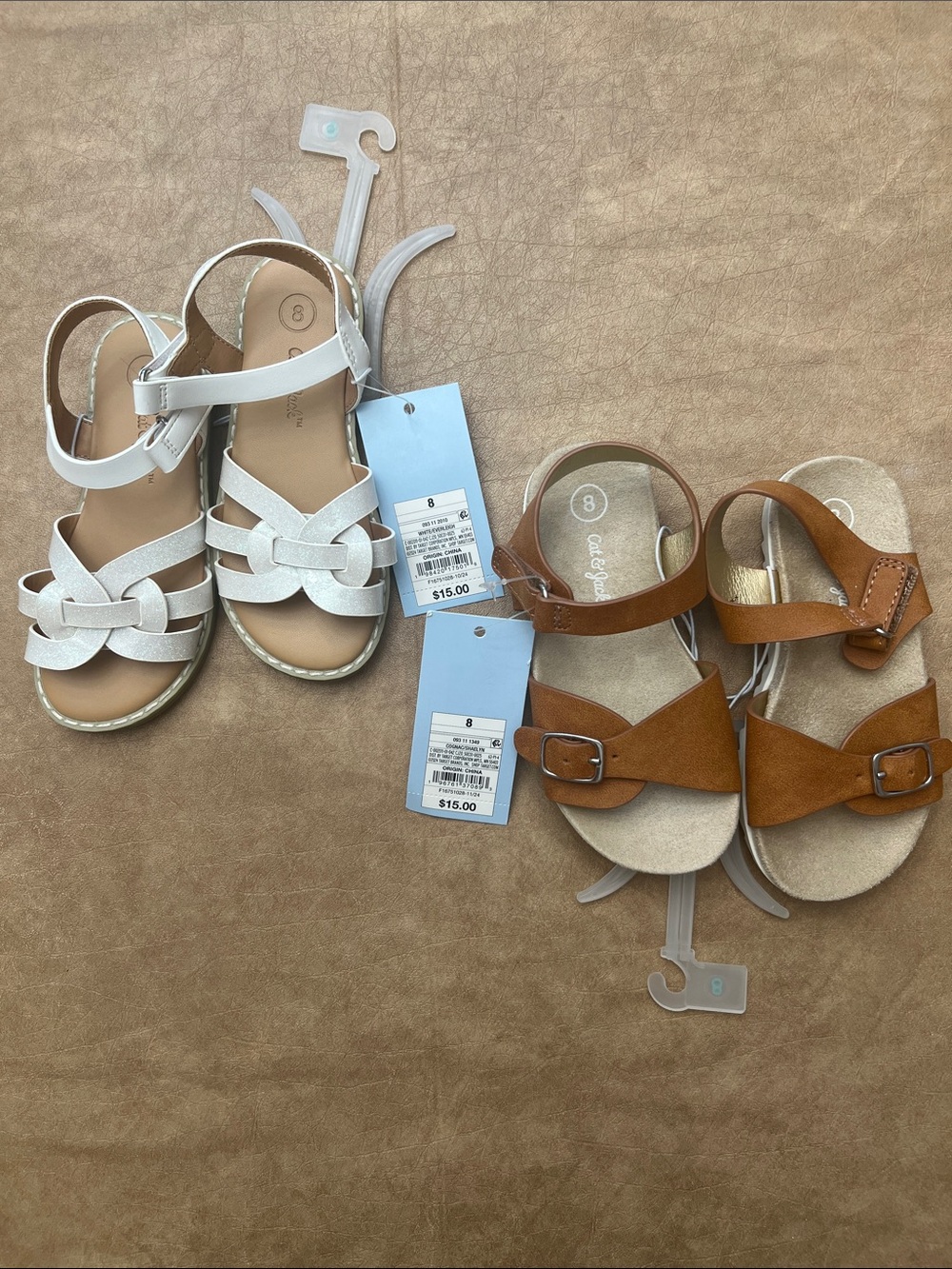 Cat & Jack Girls Sandals 2-Pack Size 8 NWT White & Tan